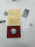 Lot Of Coins, Stamps And Lighter
