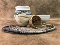 Vintage Wicker and Pottery Items