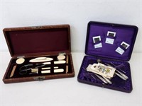 Two vintage cased leather manicure sets