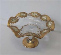 Murano fluted gilded painted glass comport