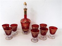 Venetian gilded ruby glass decanter set