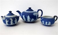 Wedgwood three piece blue jasper ware tea set