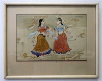 Framed Indian watercolour Two female dancers