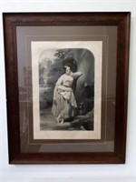 Antique large monochrome print of a lady