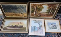 Five various landscape paintings and prints