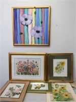Quantity of floral watercolours and mixed media