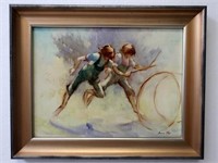 Bette Hayes The Hoop Players oil on board