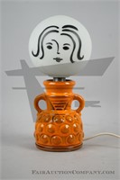 Small Italian Pottery Lamp with Woman's Face