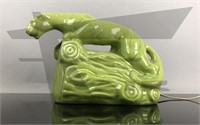Lime green ceramic panther lamp