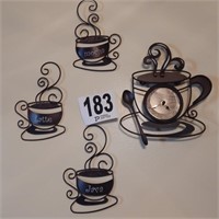 COFFEE THEMED WIRE WALL DECOR 9 IN FOUR PIECES