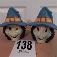 PAIR OF CERAMIC WITCH CANDLE LANTERNS 7 IN