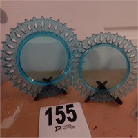 TWO GORGEOUS AQUA GLASS PLATES 7 IN AND 9 IN