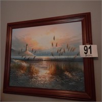 FRAMED LIGHTHOUSE PAINTING 24 X 29 IN