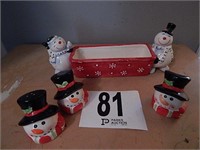 CERAMIC SNOWMAN SALT AND PEPPER SET WITH