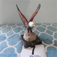 CERAMIC EAGLE FIGURINE WITH MARBLE BASE 8 IN