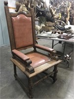 Wood Carved Chair w/Leather