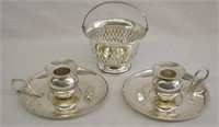 3 pcs. Sterling Candle Holders and Sugar Basket