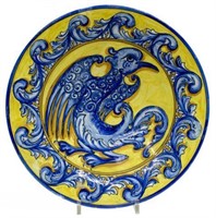 LARGE SPANISH MAJOLICA MYTHICAL BEAST WALL CHARGER