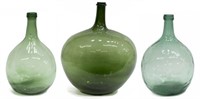 (3) BARCELONA SPAIN GREEN BLOWN GLASS WINE BOTTLES
