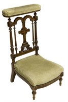 FRENCH CARVED OAK UPHOLSTERED PRAYER CHAIR