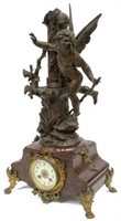 FRENCH MARBLE MANTLE CLOCK W/ FIGURAL TOPPER