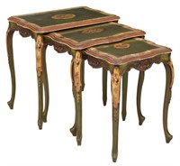 (3) LOUIS XV STYLE PAINTED NESTING TABLES