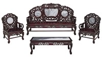 (4) CHINESE HEAVILY CARVED ROSEWOOD DRAGON SUITE