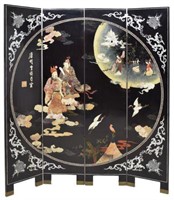 CHINESE 4-PANEL LACQUER & MOP INLAID WALL SCREEN