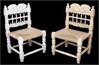 ANTIQUE SPANISH CARAVED BACK PAINTED PINE CHAIRS