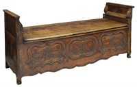 FRENCH LOUIS XV FRUITWOOD COFFER/BENCH, MID 18TH C