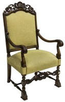 NORTHERN SPAIN BAROQUE STYLE CARVED OAK ARMCHAIR