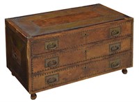 SPAINISH NAIL HEAD LEATHER SHORT TABLE TOP CHEST