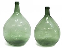 (2) BARCELONA SPAIN BLOWN GREEN GLASS BOTTLES