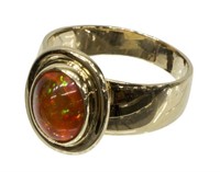 LADIES 14KT YELLOW GOLD & FIRE OPAL ESTATE RING