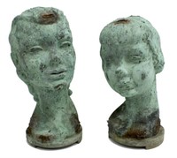 (2) LARGE PATINATED BUST DOLL MANNEQUIN MOLDS