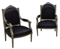 (2) CONTINENTAL LOUIS XVI STYLE CARVED ARMCHAIRS