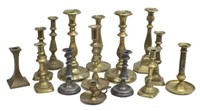 (15) COLLECTION OF BRASS & PEWTER CANDLESTICKS