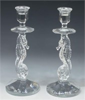 (2) WATERFORD JIM O'LEARY SEAHORSE CANDLESTICKS