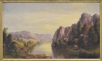 FRAMED OIL ON CANVAS PAINTING, MOUNTAIN LANDSCAPE