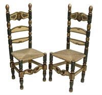 (PAIR) SPANISH PARCEL GILT PAINTED SIDE CHAIRS