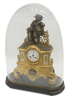FRENCH FIGURAL MUSKETEER MANTLE CLOCK WITH DOME