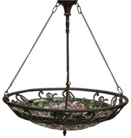 CONTINENTAL STAINED & LEADED GLASS HANGING LIGHT