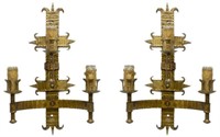 (2) GOTHIC STYLE GILDED IRON WALL SCONCES, SPAIN