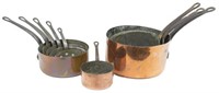 (9) ANTIQUE FRENCH COPPER & IRON COOKWARE