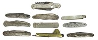 (10) POCKET KNIVES, ADVERTISING, FLEAM, STERLING