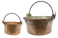 LARGE ANTIQUE FRENCH COPPER & IRON CAULDRONS