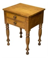AMERICAN PRIMITIVE TWO-DRAWER BEDSIDE TABLE