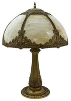 AMERICAN SLAG GLASS PANELED TABLE LAMP