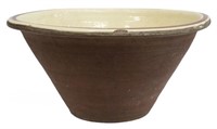 LARGE YELLOW EARTHENWARE MIXING BOWL, 18.5" DIAM.