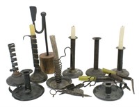 GROUP EARLY/MID 19TH C. IRON METAL CANDLESTICKS